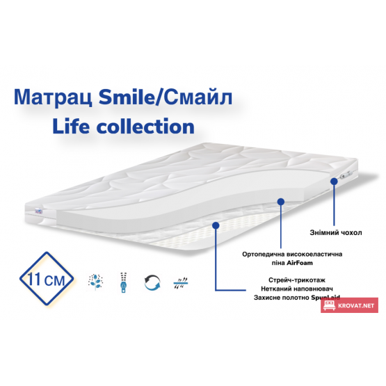 Беспружинный тонкий ортопедический матрас СМАЙЛ / SMILE Life collection ➤ ТМ Family Sleep