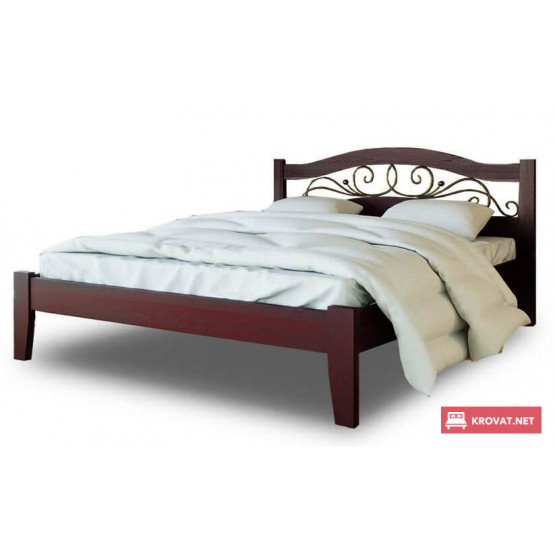 Двуспальная кровать АФИНА-1 ТМ ЛЕВ из дерева (массив бука) ★ от 160 до 180 см ★ с коваными элементами ручной работы в изголовье